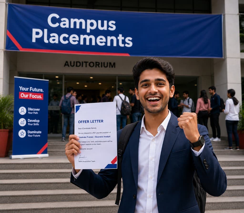Student celebrating campus placement success with offer letter